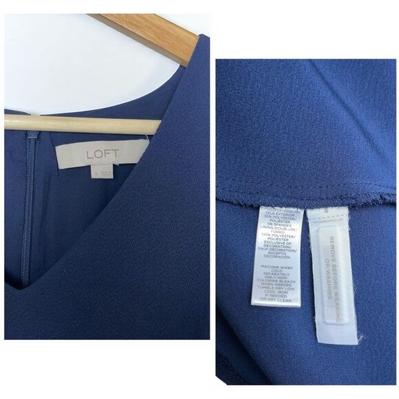 LOFT Fringe Trimmed Flutter Sleeve Dress in Navy - Picture 11 of 11